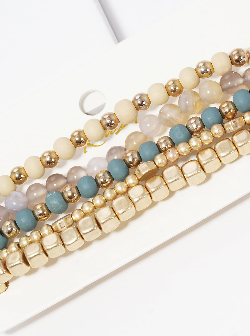 Set Of 5 Multi Beaded Stackable Stretch Bracelet