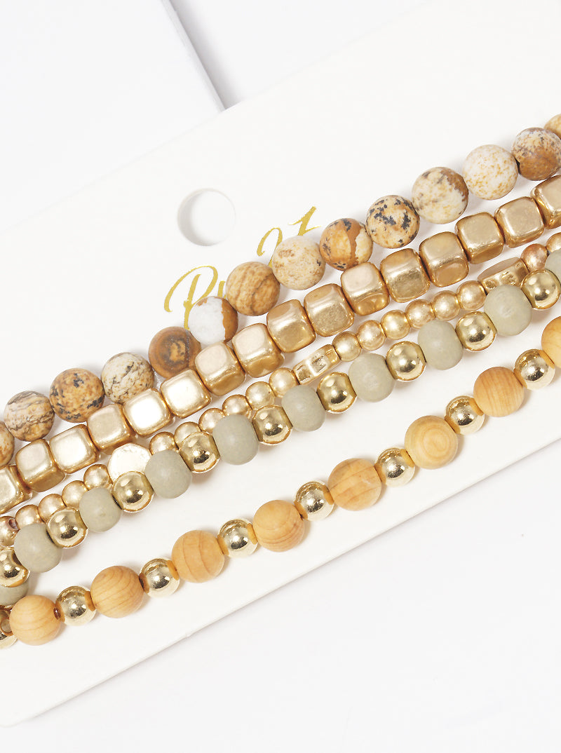 Set Of 5 Multi Beaded Stackable Stretch Bracelet