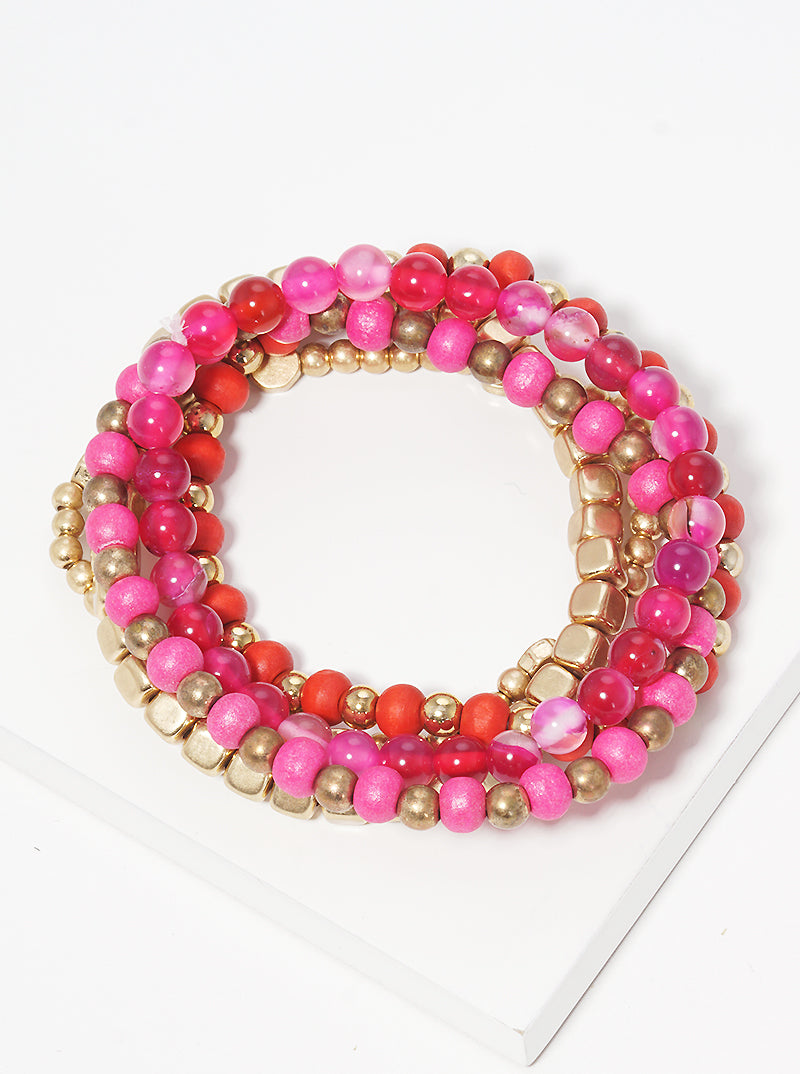 Set Of 5 Multi Beaded Stackable Stretch Bracelet