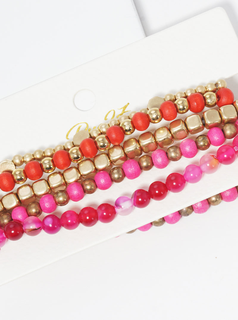 Set Of 5 Multi Beaded Stackable Stretch Bracelet