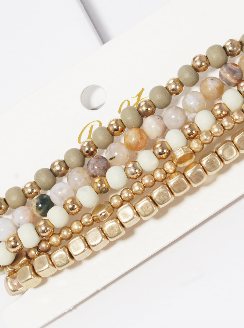Set Of 5 Multi Beaded Stackable Stretch Bracelet
