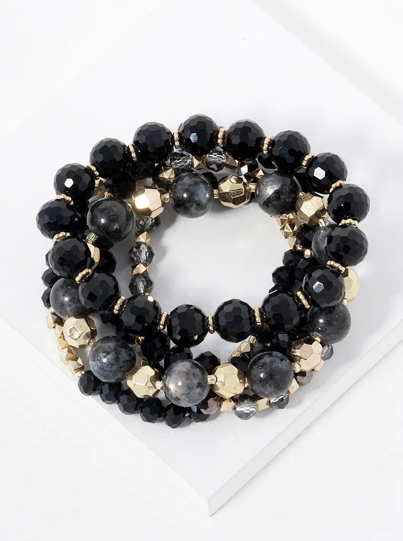 Set Of 5 Multi Beaded Stretch Bracelet