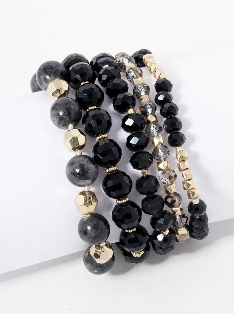 Set Of 5 Multi Beaded Stretch Bracelet