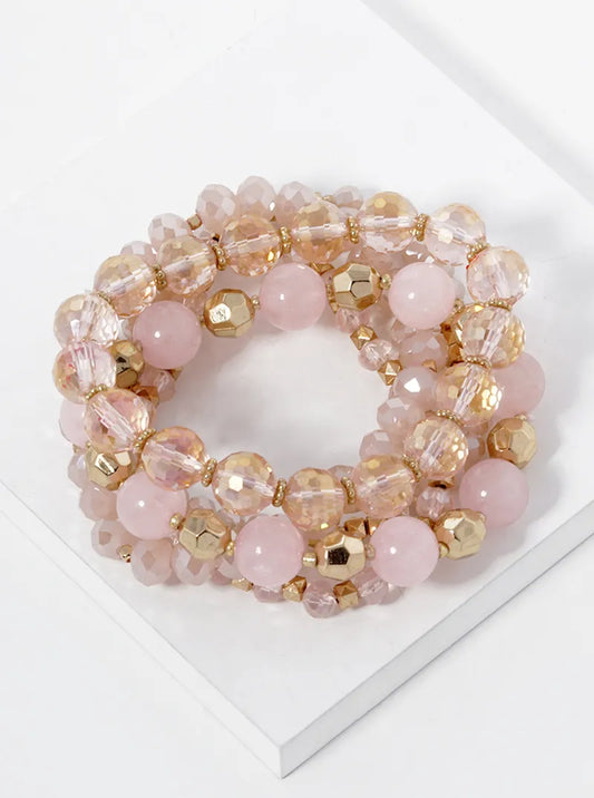 Set Of 5 Multi Beaded Stretch Bracelet