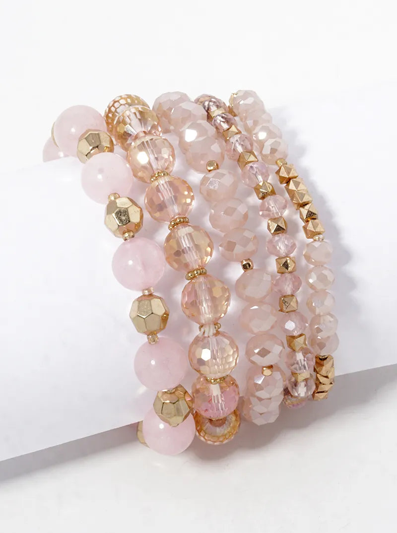 Set Of 5 Multi Beaded Stretch Bracelet