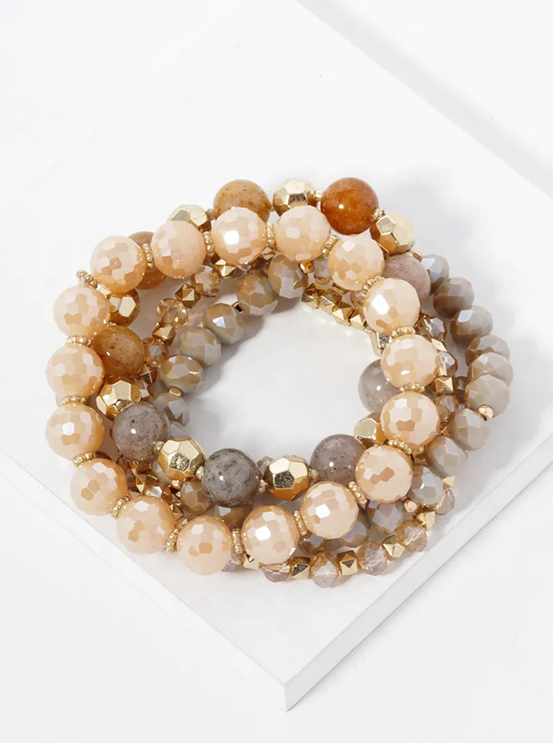 Set Of 5 Multi Beaded Stretch Bracelet