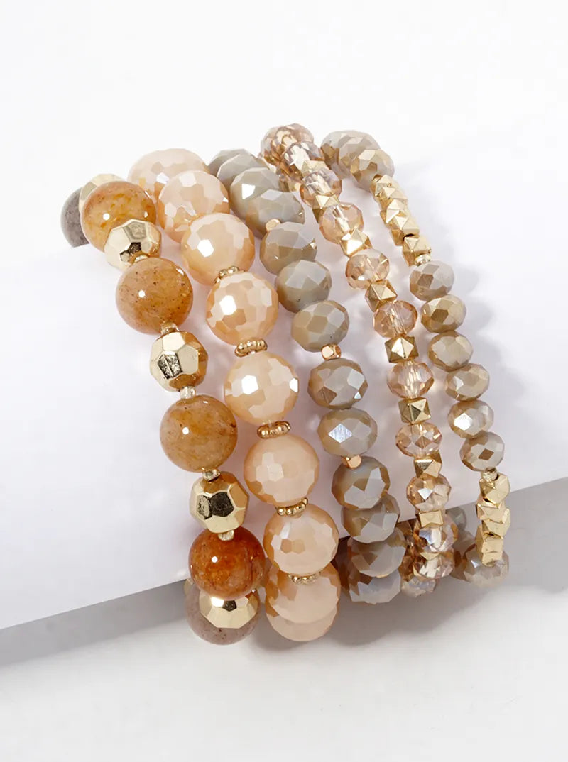 Set Of 5 Multi Beaded Stretch Bracelet