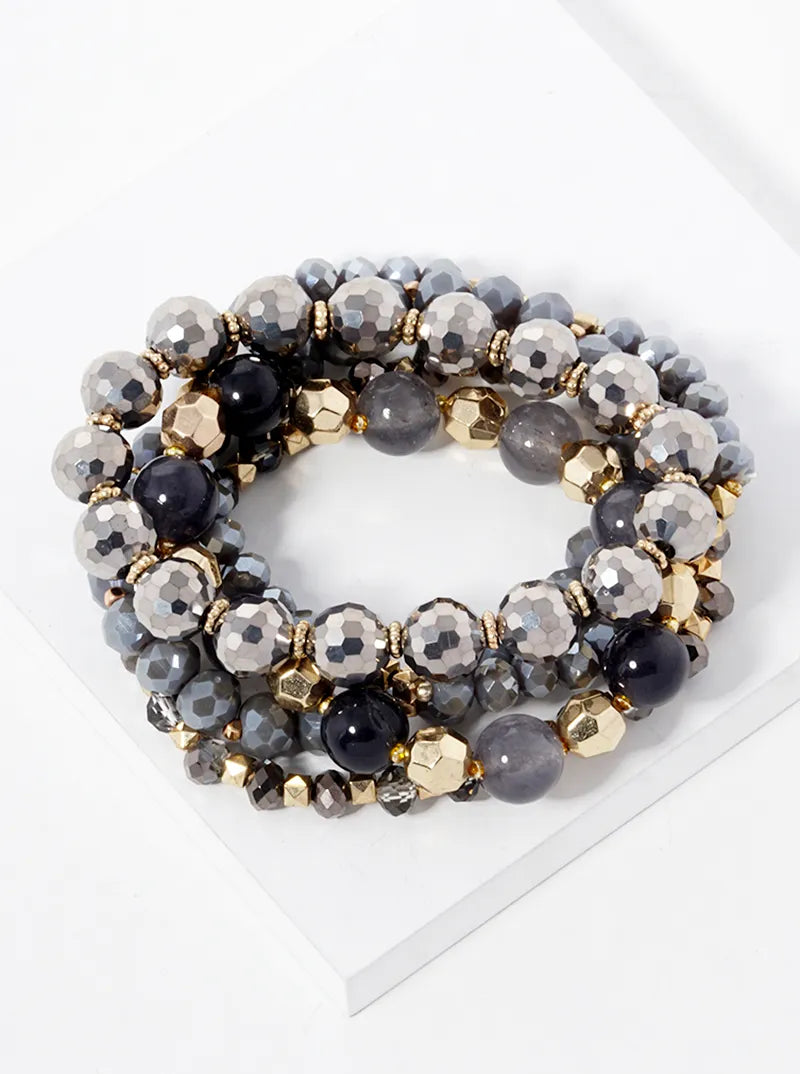 Set Of 5 Multi Beaded Stretch Bracelet