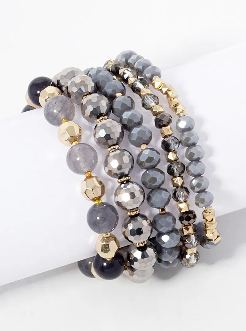 Set Of 5 Multi Beaded Stretch Bracelet
