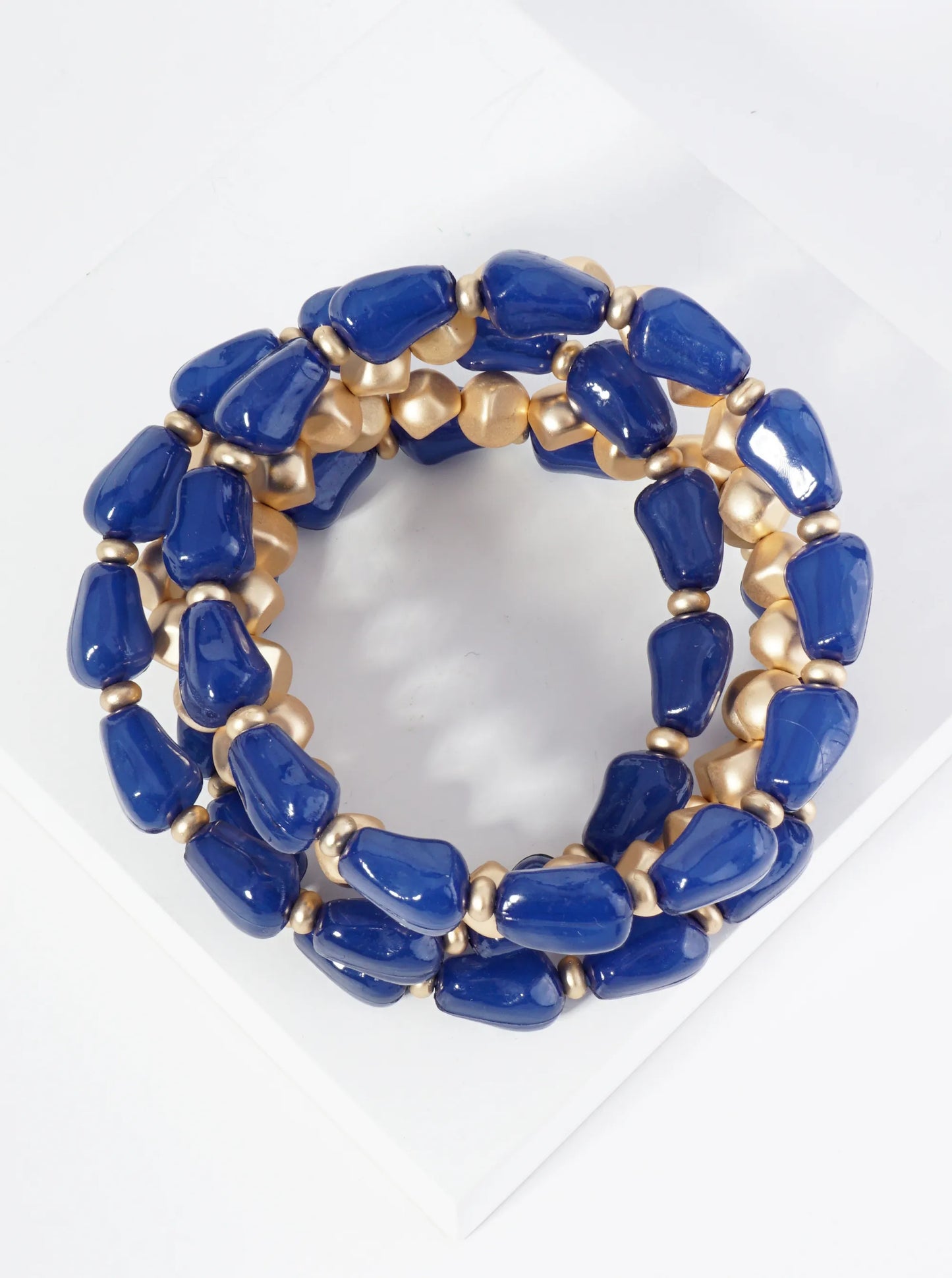 Set Of 5 Organic Shaped Glass Beads Stackable Stretch Bracelet