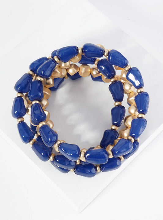 Set Of 5 Organic Shaped Glass Beads Stackable Stretch Bracelet