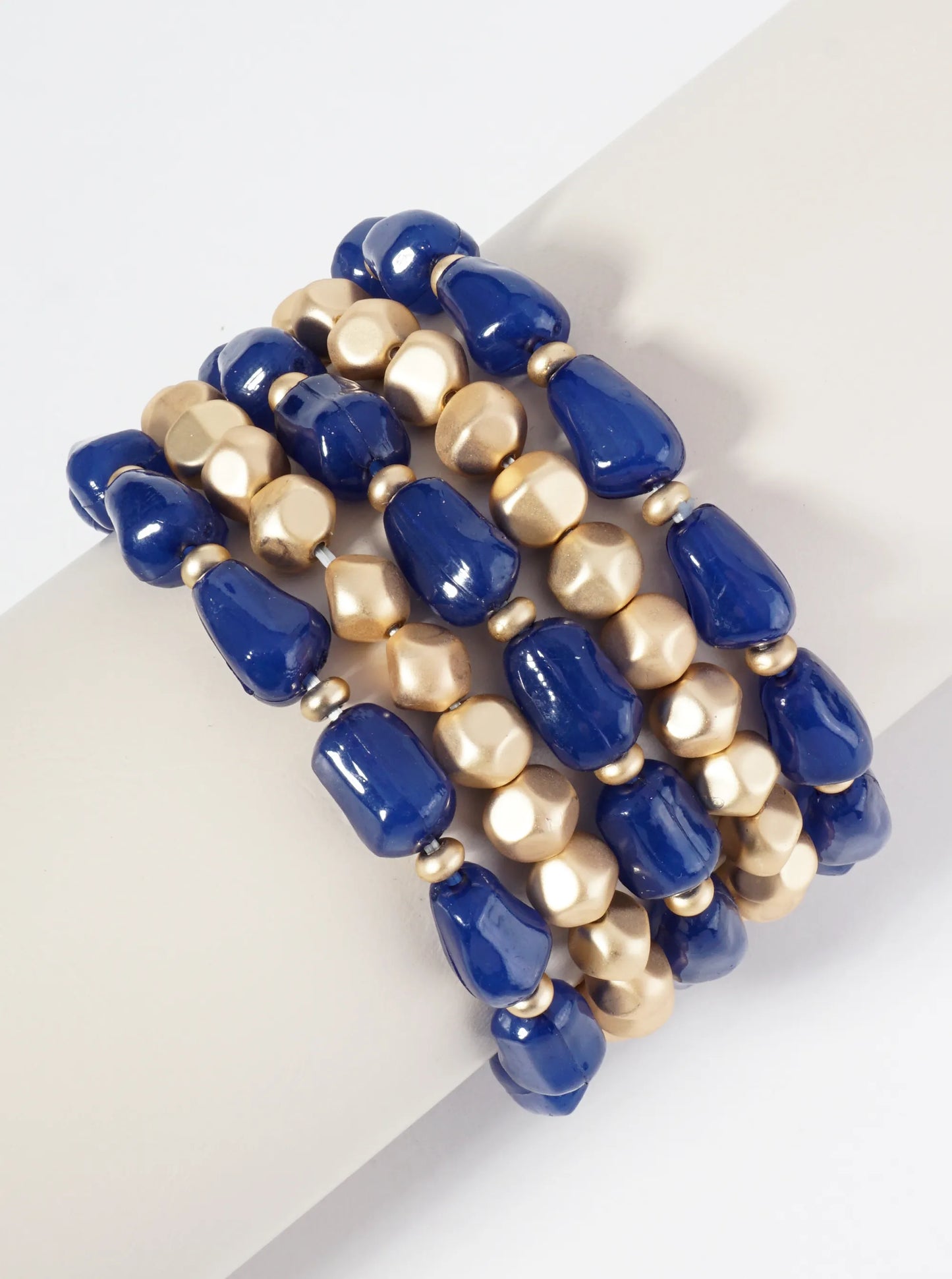 Set Of 5 Organic Shaped Glass Beads Stackable Stretch Bracelet