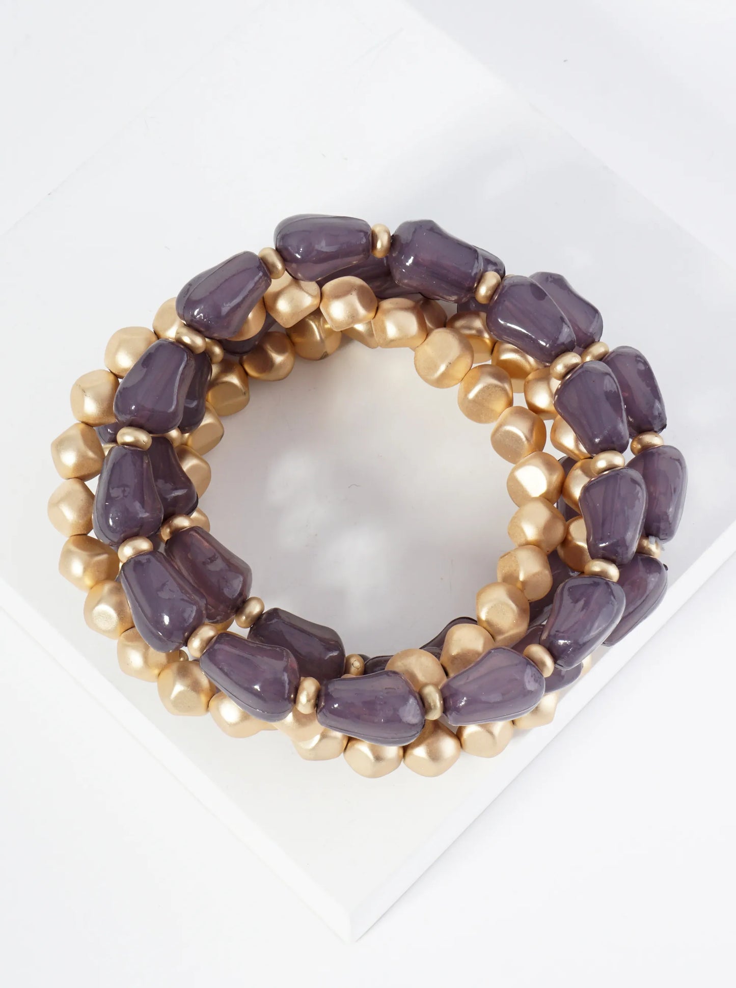 Set Of 5 Organic Shaped Glass Beads Stackable Stretch Bracelet
