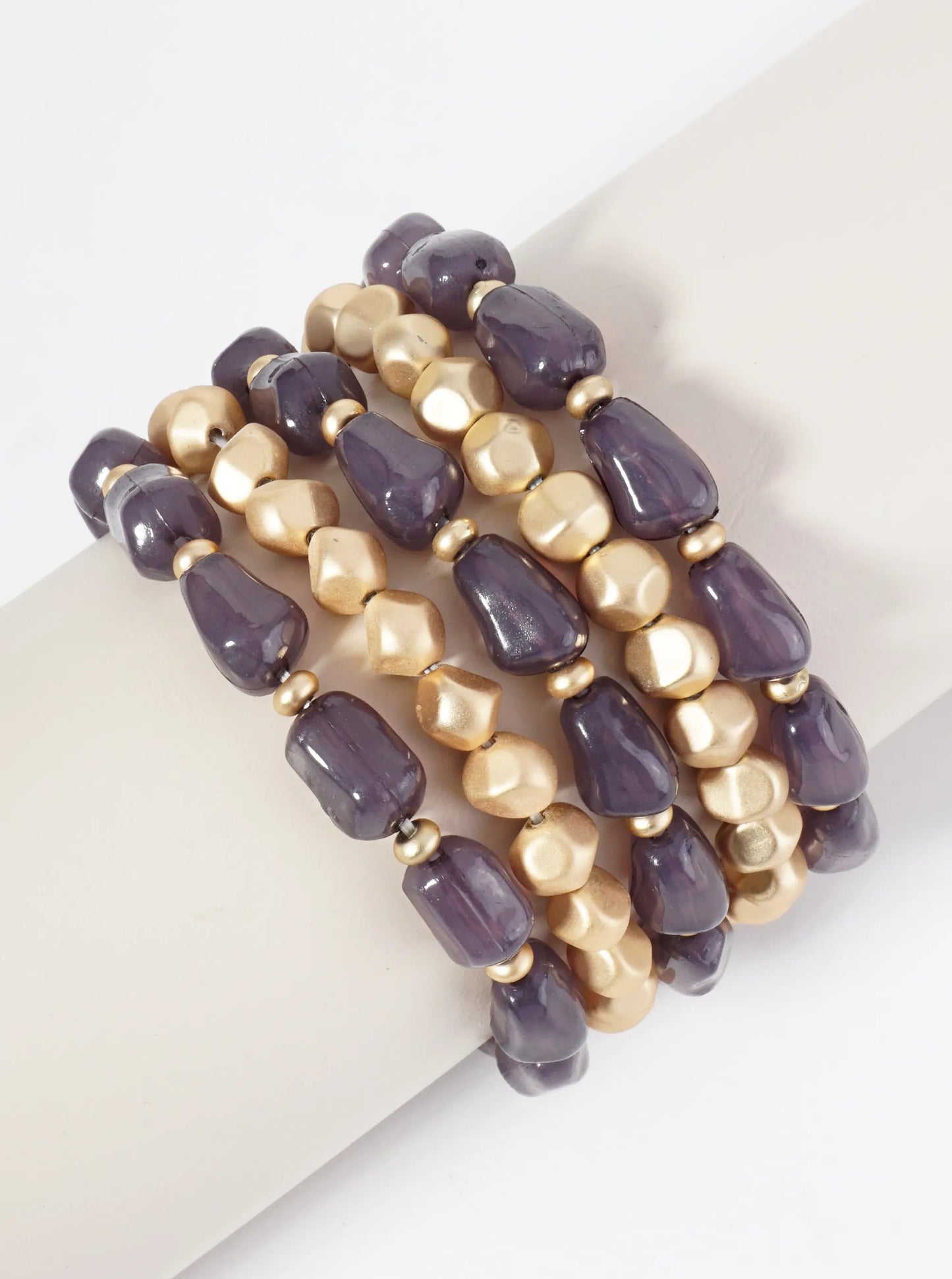 Set Of 5 Organic Shaped Glass Beads Stackable Stretch Bracelet