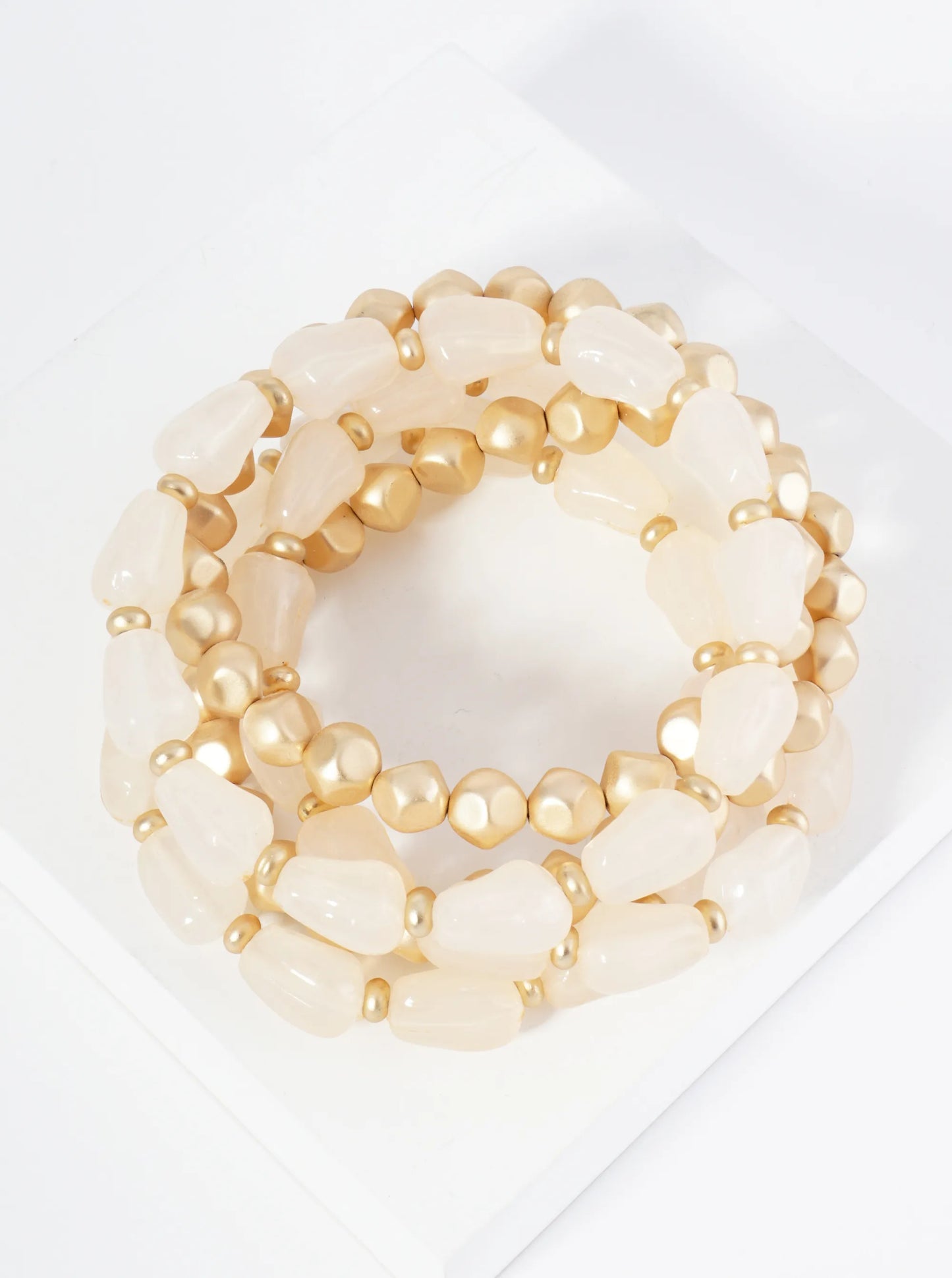 Set Of 5 Organic Shaped Glass Beads Stackable Stretch Bracelet
