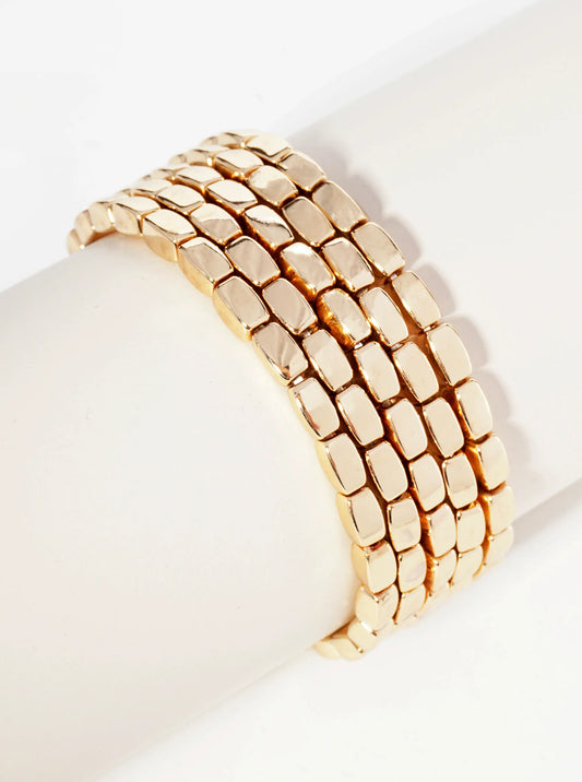 Set Of 5 Rectangle Metallic Beads Stackable Stretch Bracelet