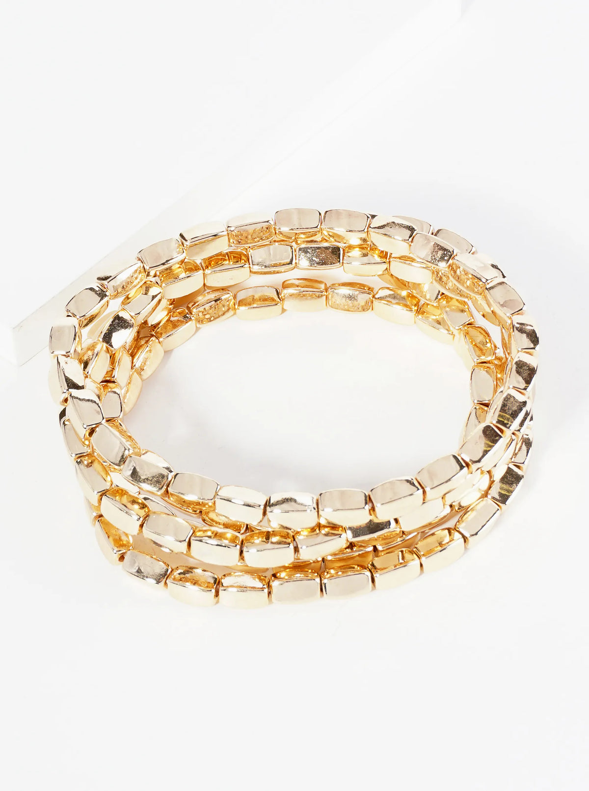 Set Of 5 Rectangle Metallic Beads Stackable Stretch Bracelet