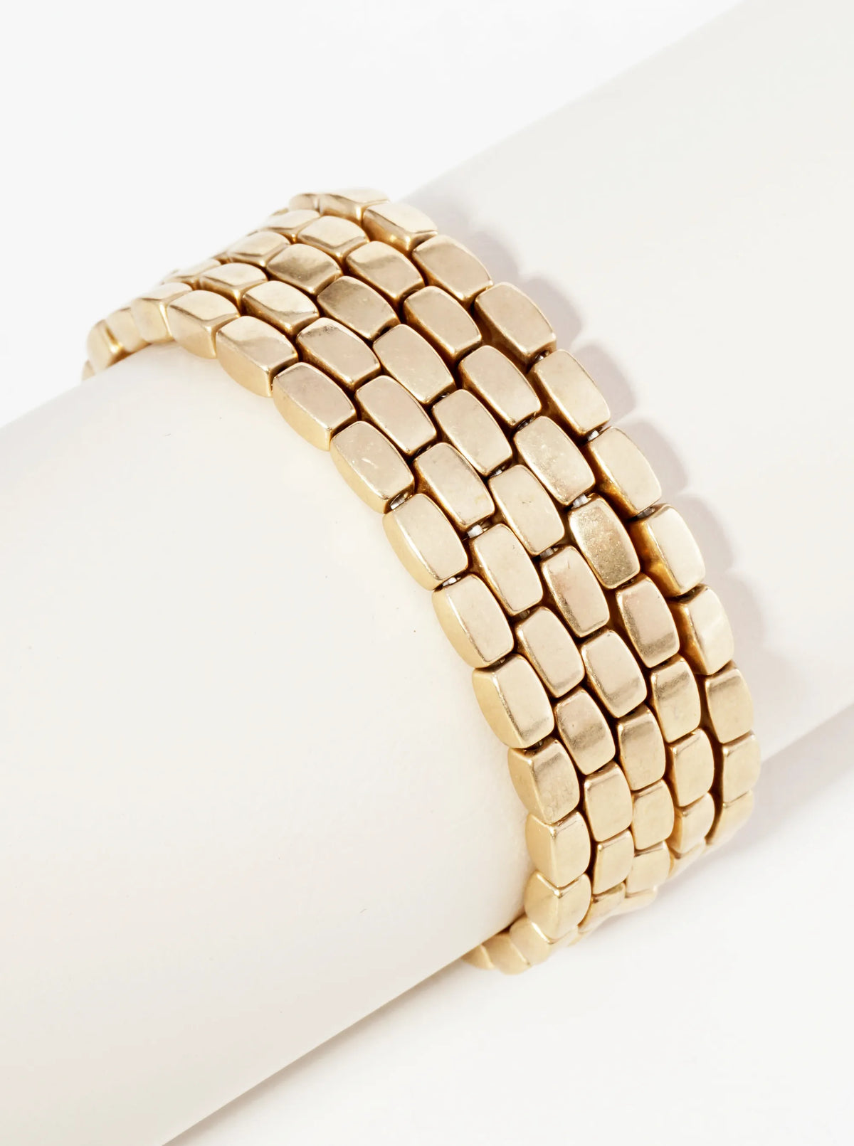 Set Of 5 Rectangle Metallic Beads Stackable Stretch Bracelet