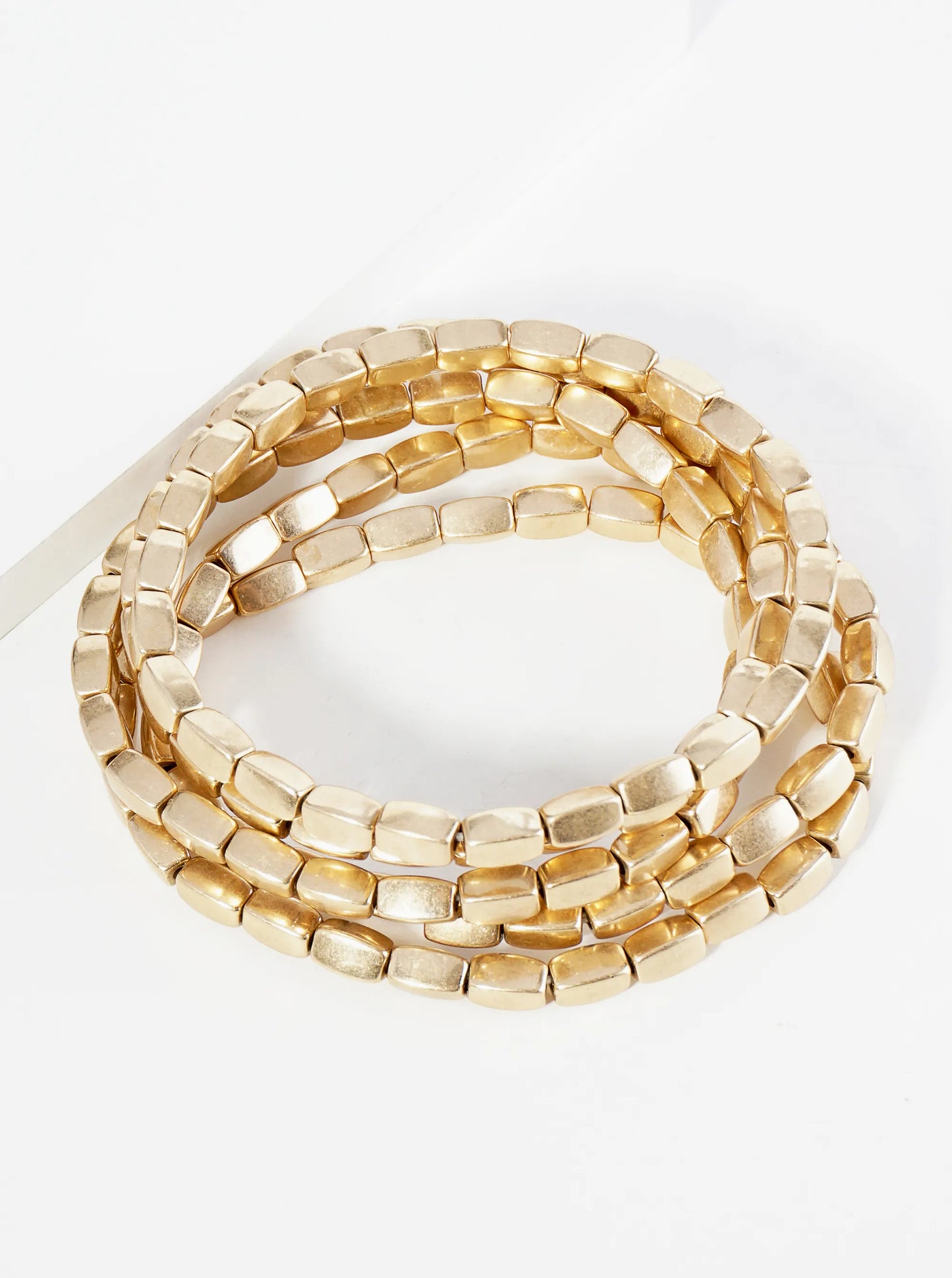 Set Of 5 Rectangle Metallic Beads Stackable Stretch Bracelet