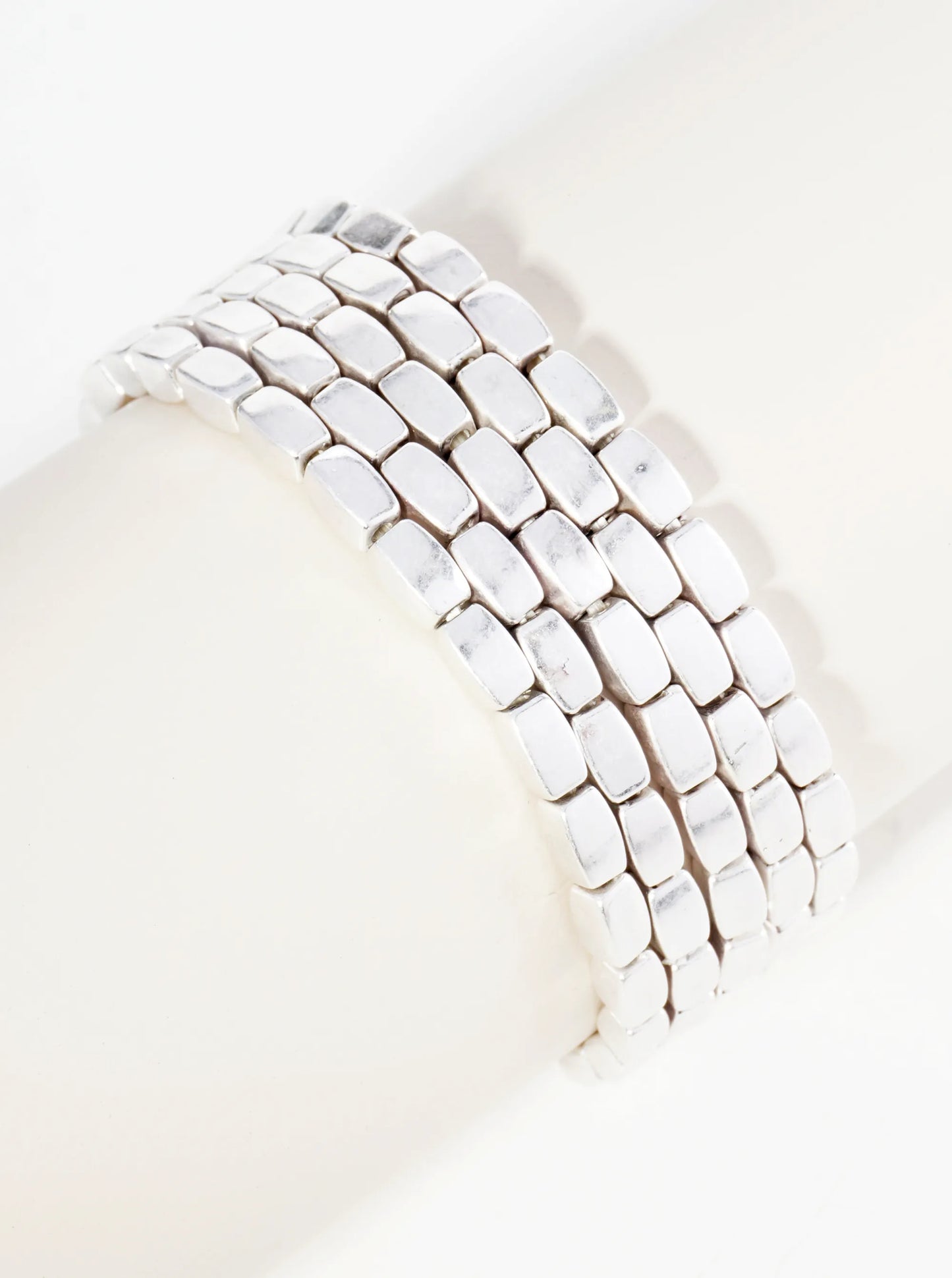 Set Of 5 Rectangle Metallic Beads Stackable Stretch Bracelet