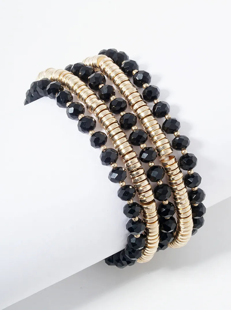 Set Of 5 Stretch Bracelets Faceted Glass And Metallic Beads