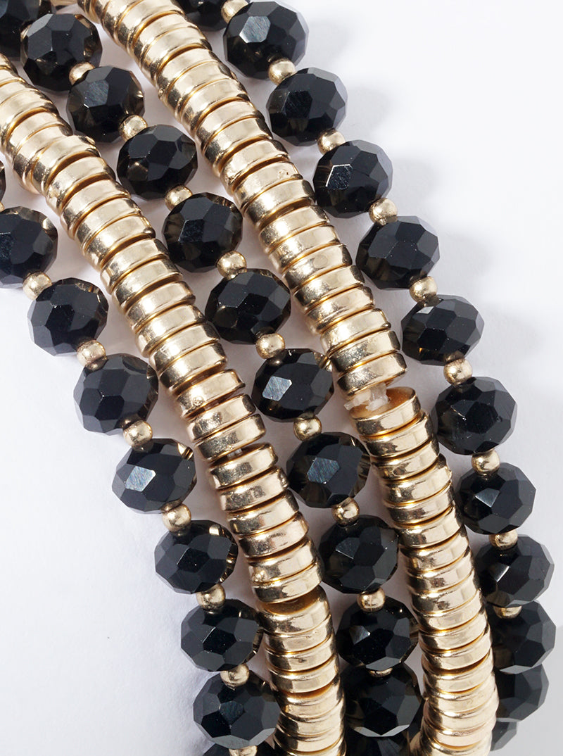 Set Of 5 Stretch Bracelets Faceted Glass And Metallic Beads