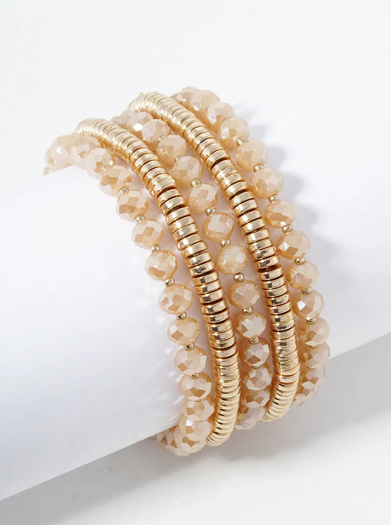 Set Of 5 Stretch Bracelets Faceted Glass And Metallic Beads