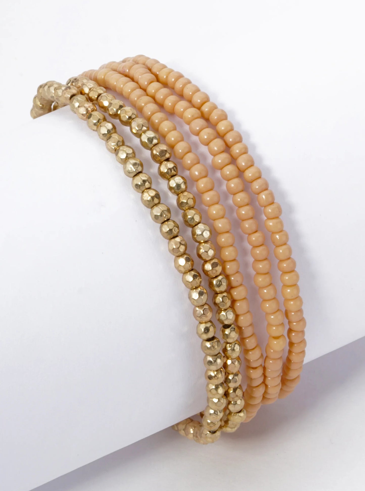 Set Of 5 Tiny Glass And Metallic Beaded Stretch Stackable Bracelet