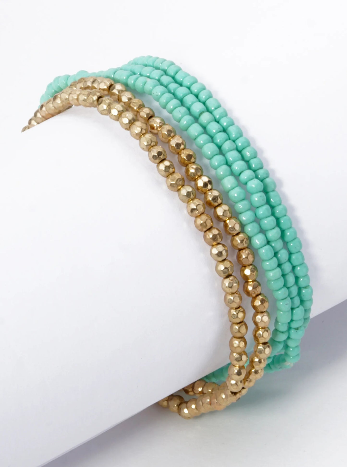 Set Of 5 Tiny Glass And Metallic Beaded Stretch Stackable Bracelet