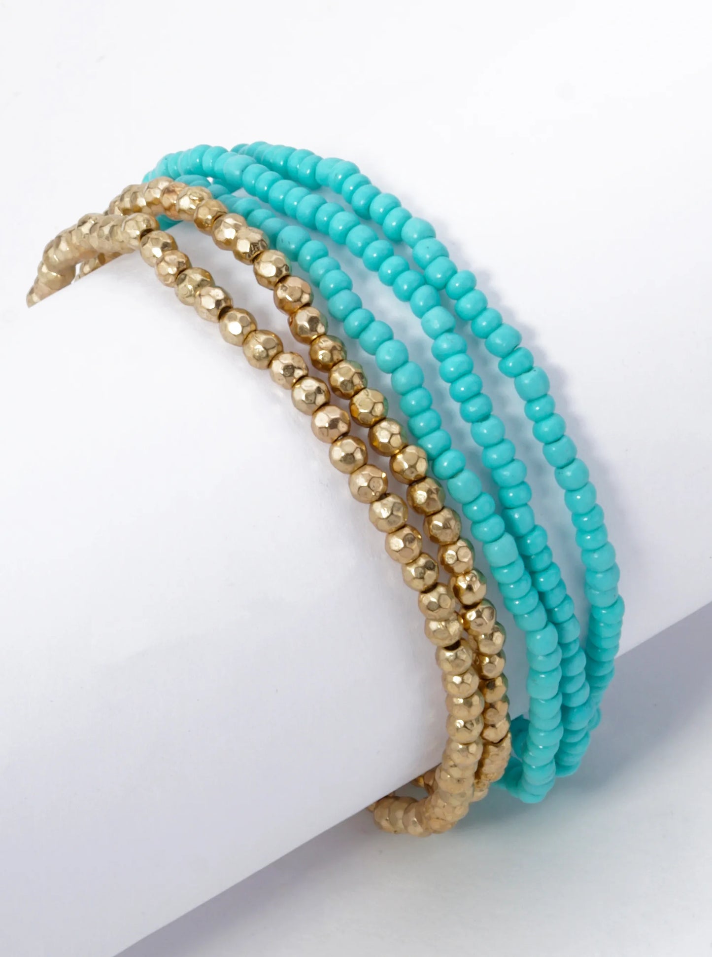 Set Of 5 Tiny Glass And Metallic Beaded Stretch Stackable Bracelet
