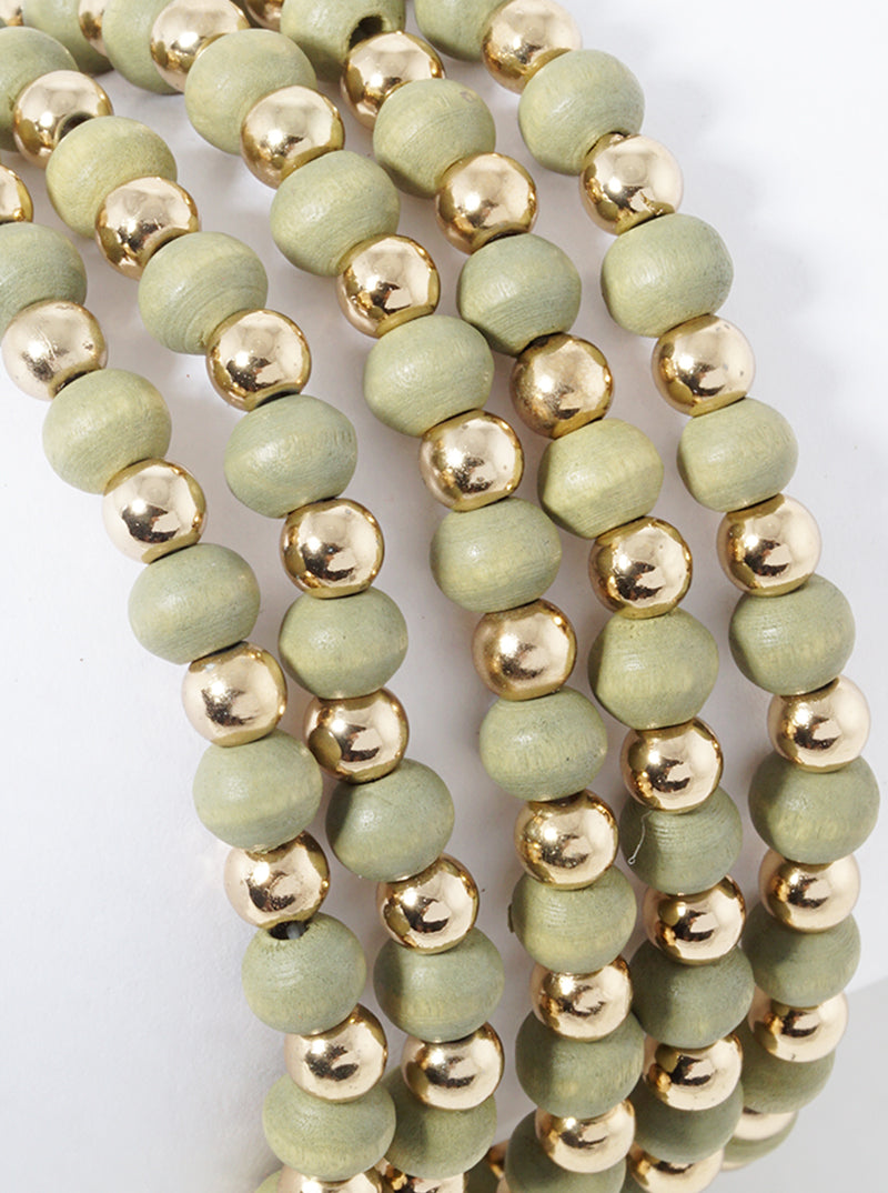 Set Of 5 Wood Beads Stackable Stretch Bracelet