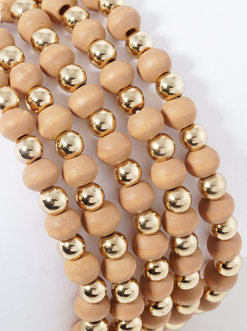 Set Of 5 Wood Beads Stackable Stretch Bracelet