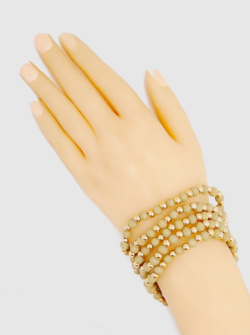 Set Of 5 Wood Beads Stackable Stretch Bracelet