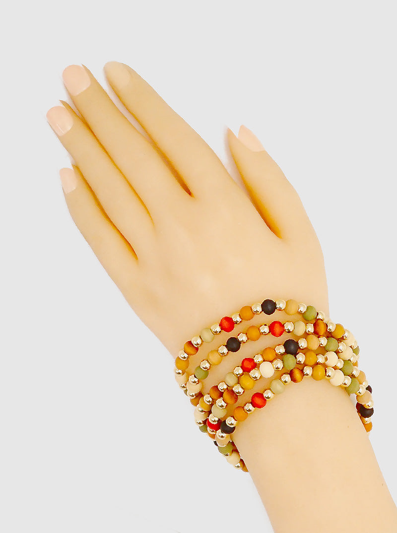 Set Of 5 Wood Beads Stackable Stretch Bracelet