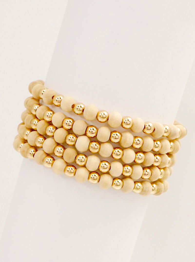 Set Of 5 Wood Beads Stackable Stretch Bracelet