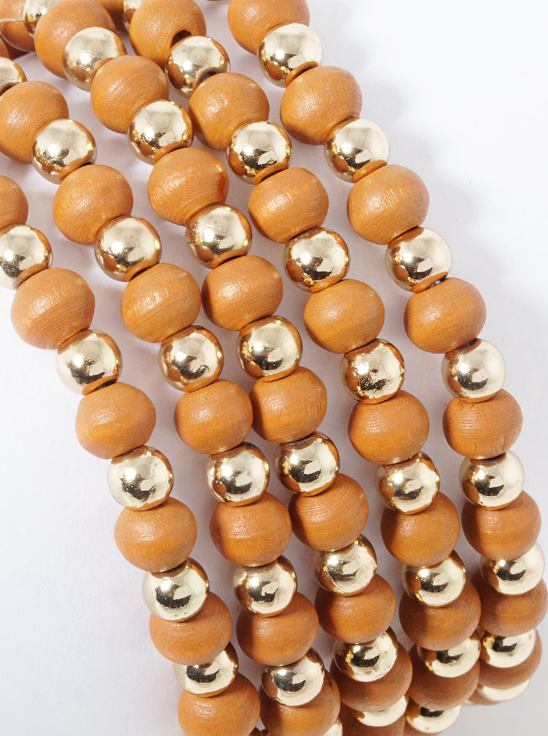 Set Of 5 Wood Beads Stackable Stretch Bracelet