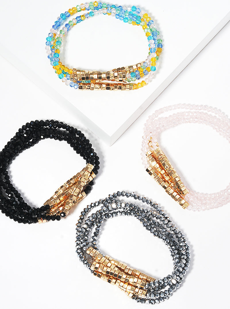 Set Of 5 Faceted Glass Bead Stretch Stackable Bracelet