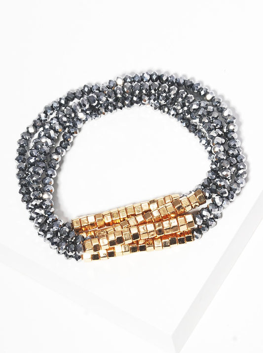 Set Of 5 Faceted Glass Bead Stretch Stackable Bracelet