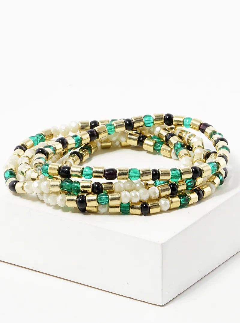 Set Of 5 Glass Bead Stretch Stackable Bracelet