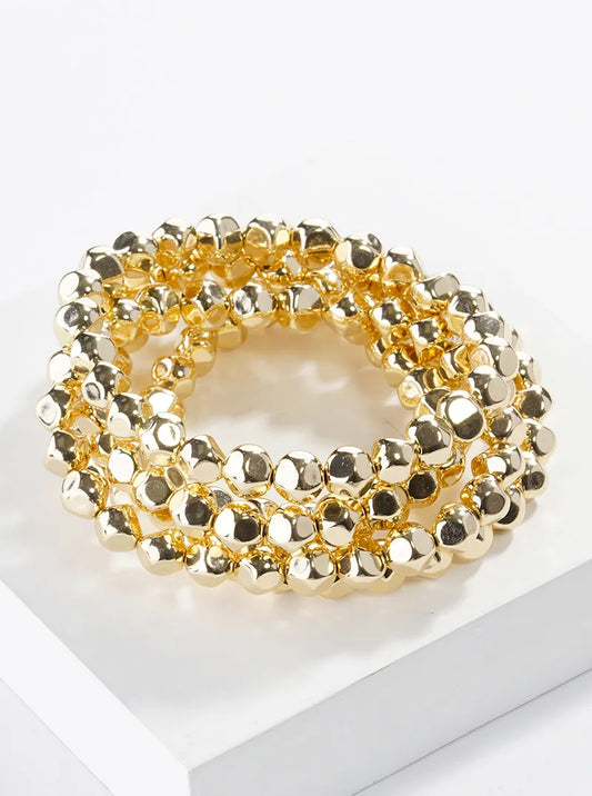 Set Of 5 Metallic Bead Stackable Stretch Bracelet