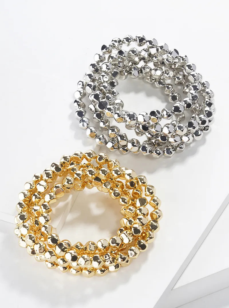 Set Of 5 Metallic Bead Stackable Stretch Bracelet
