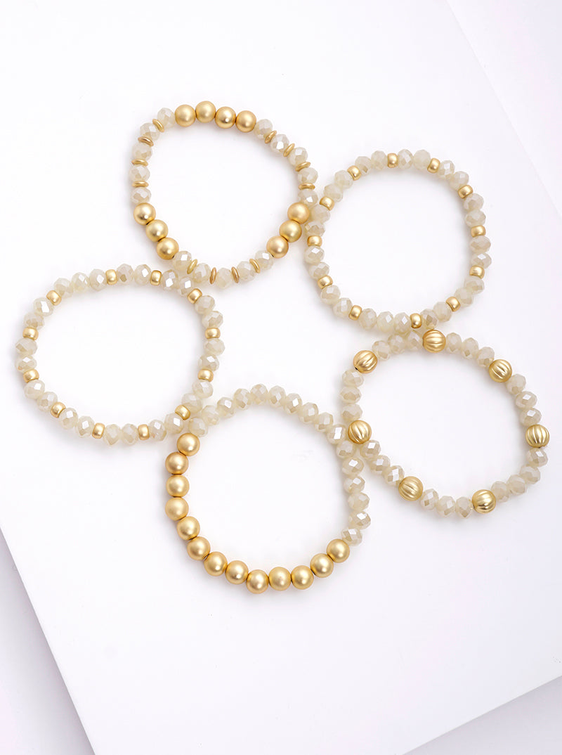 Set Of 5 Multi Bead Stretch Stackable Bracelet