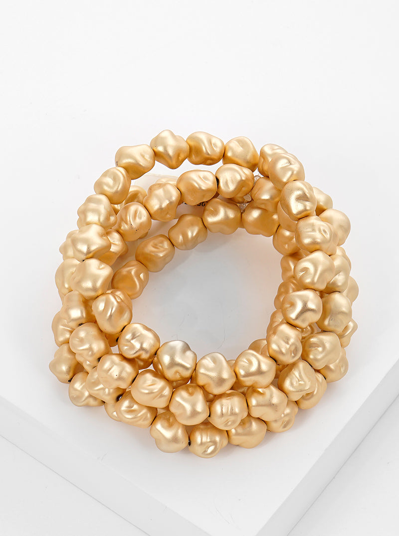 Set Of 5 Organic Shape Metallic Bead Stretch Stackable Bracelet