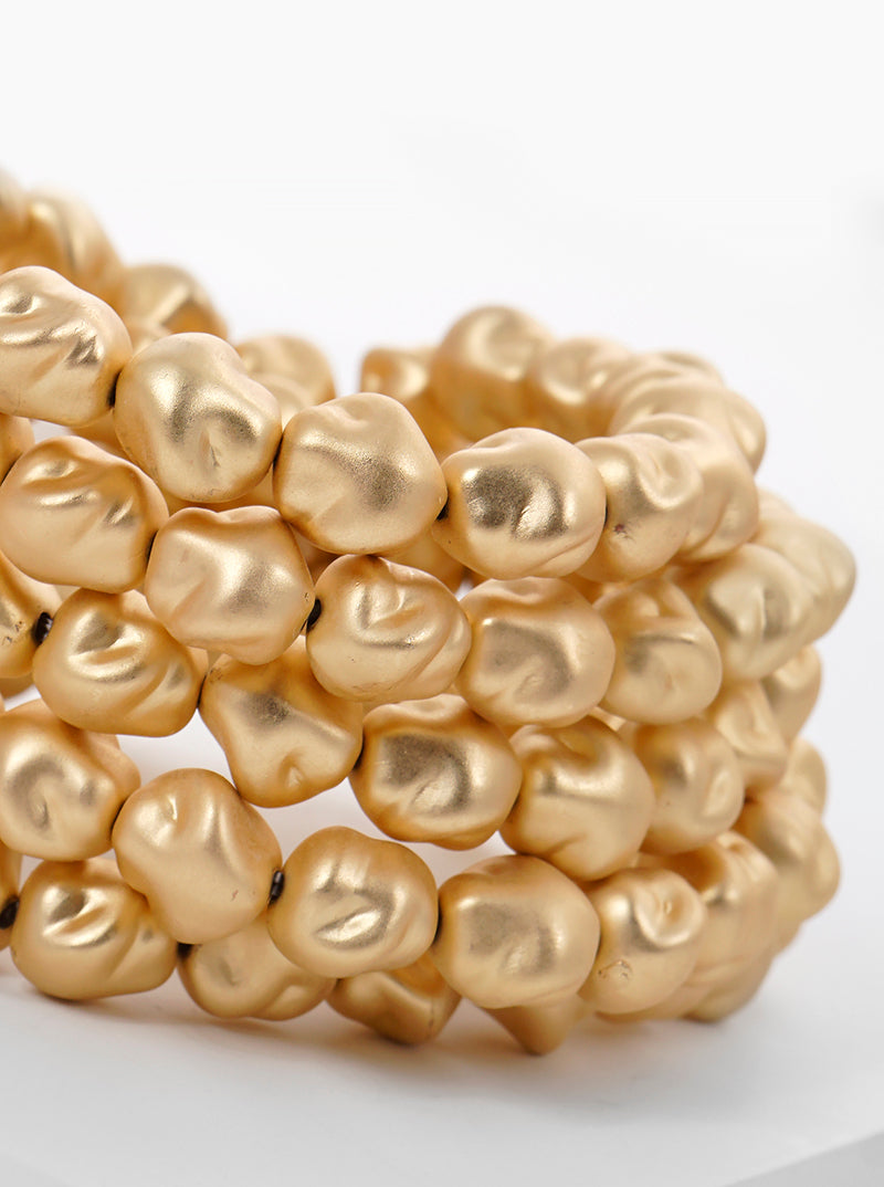 Set Of 5 Organic Shape Metallic Bead Stretch Stackable Bracelet