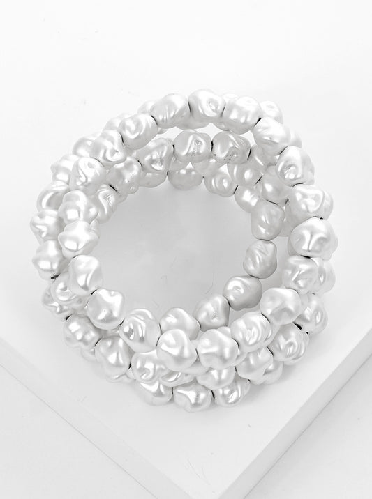 Set Of 5 Organic Shape Metallic Bead Stretch Stackable Bracelet