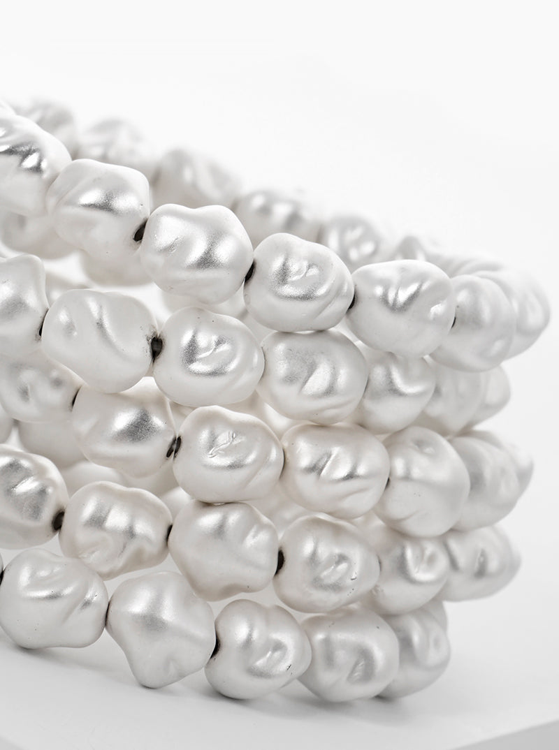 Set Of 5 Organic Shape Metallic Bead Stretch Stackable Bracelet