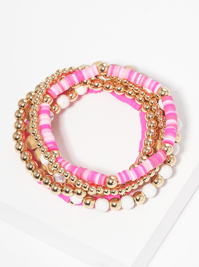 Set Of 6 Multi Bead Stackable Stretch Bracelet