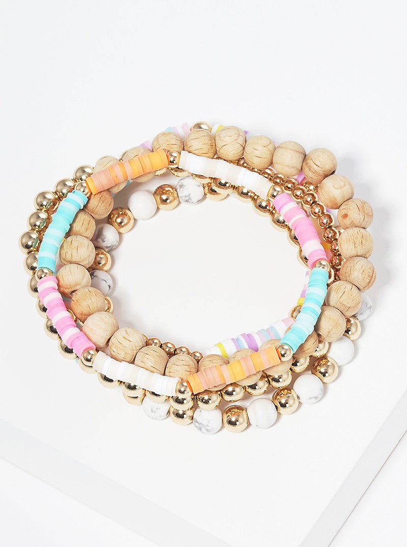 Set Of 6 Multi Bead Stackable Stretch Bracelet