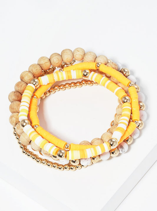 Set Of 6 Multi Bead Stackable Stretch Bracelet