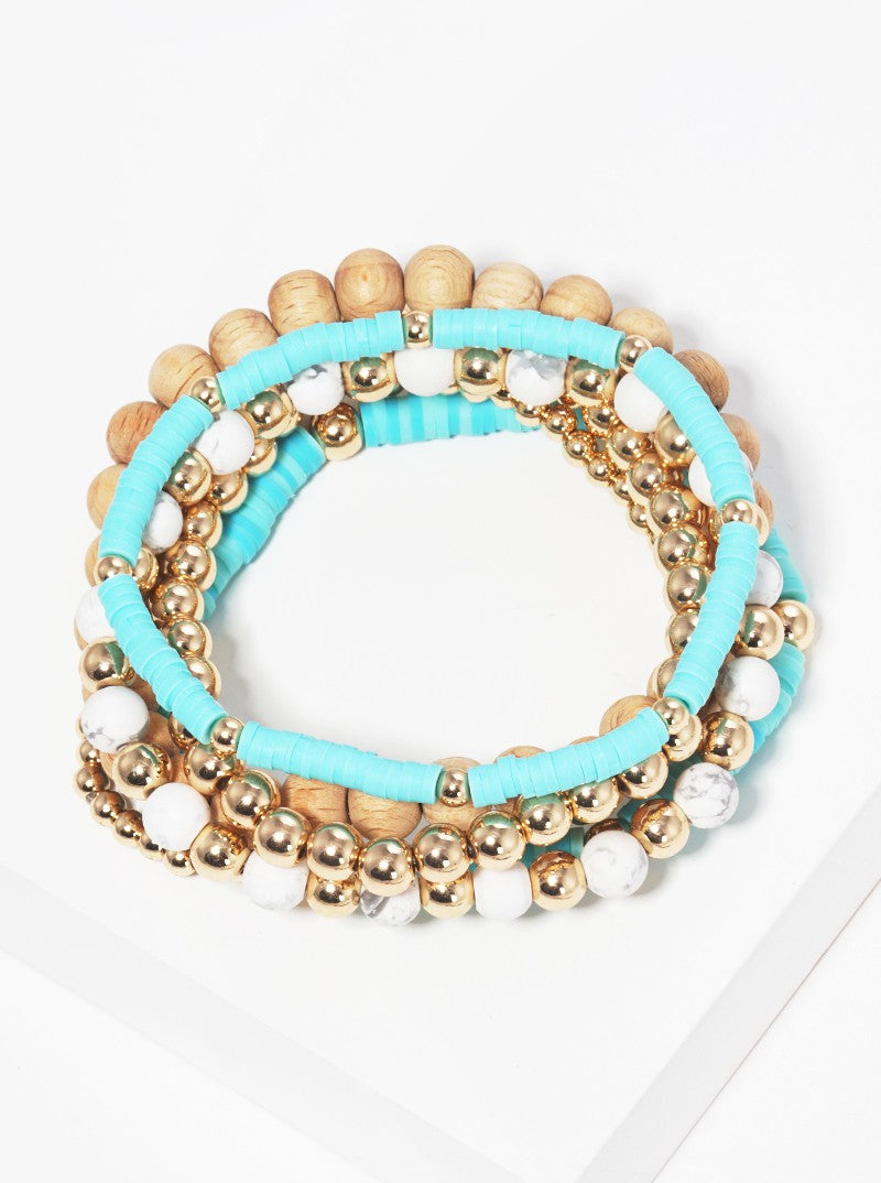 Set Of 6 Multi Bead Stackable Stretch Bracelet